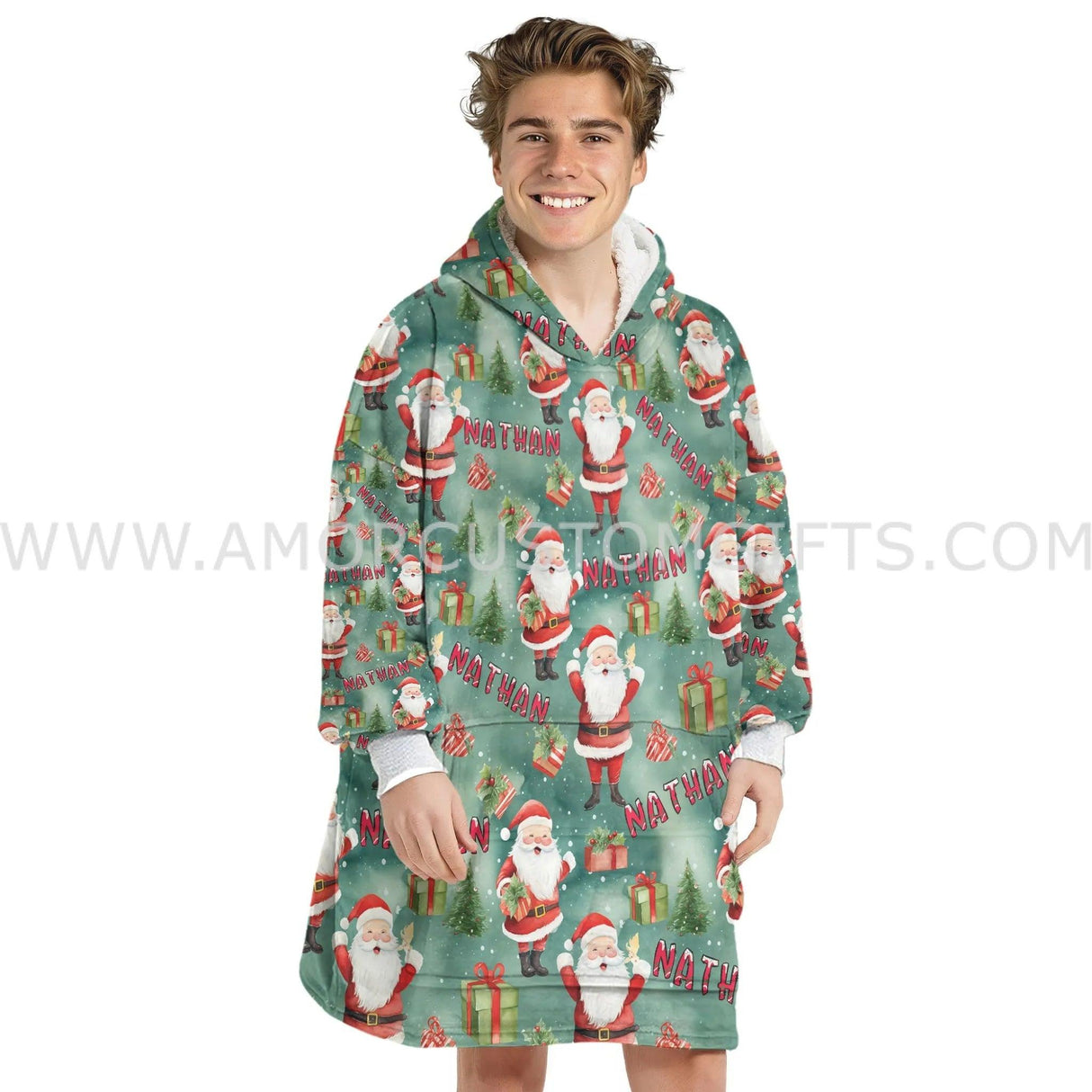 Personalized Chrismas Santa Seamless Snug Oversized Wearable Hoodie Blanket-Hoodie Blanket-Amor Custom Gifts