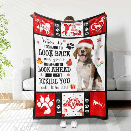 Blankets Personalized Christmas Dog Beside You Blanket | Custom Face & Name Christmas Blanket