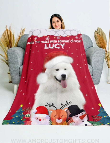 Blankets Personalized Christmas Dog Blanket | Custom Face & Name Christmas Blanket