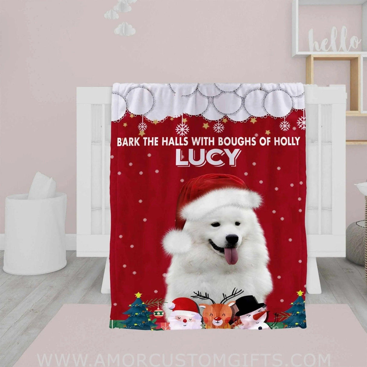 Blankets Personalized Christmas Dog Blanket | Custom Face & Name Christmas Blanket