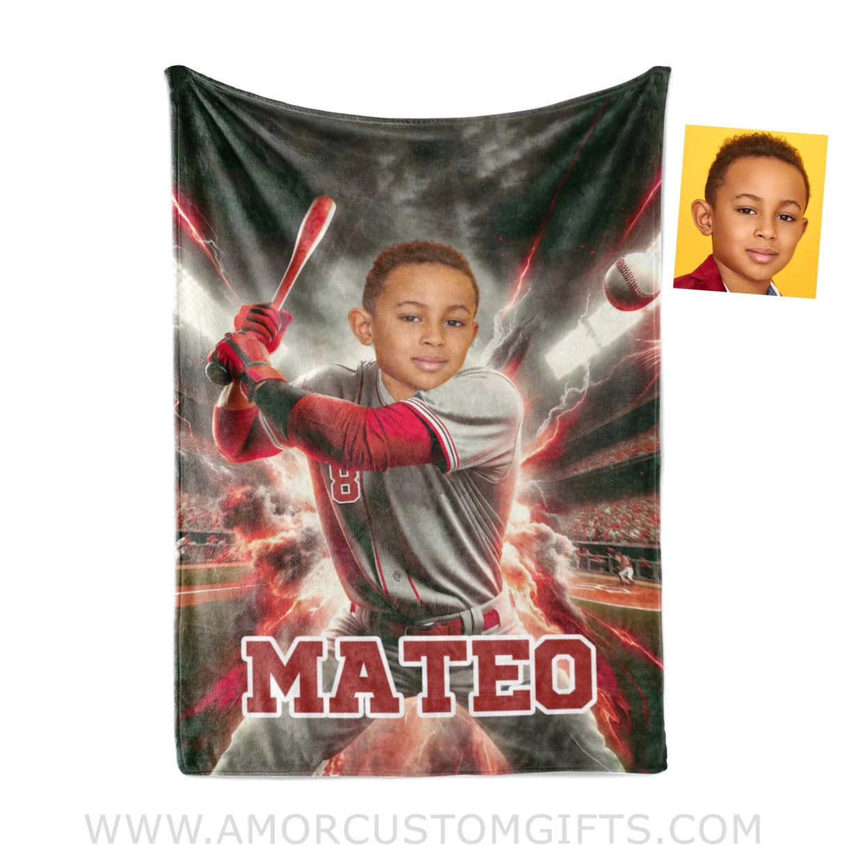 Blankets Personalized MLB Cincinnati Baseball Boy Reds Photo Blanket | Custom Name & Face Boy Blanket