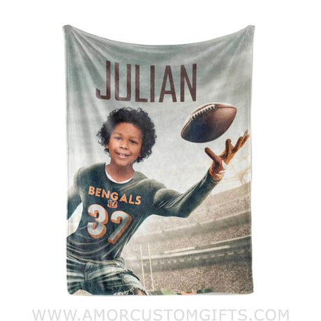 Blankets Personalized Cincinnati Football Boy Bengals Photo Blanket | Custom Name & Face Boy Blanket