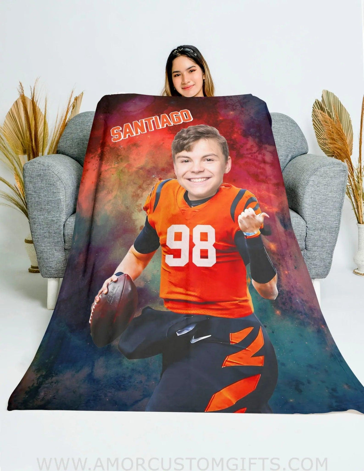 Blankets Personalized Cincinnati Football Boy Blanket | Custom Football Bengal Boys Blanket