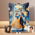 Blankets Personalized Cinderella And Prince Charming Blanket | Custom Face & Name Couple Blanket