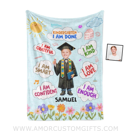 Blankets Personalized Class Of 2024 Kid Boy Photo Blanket | Custom Name & Face Boy Blanket