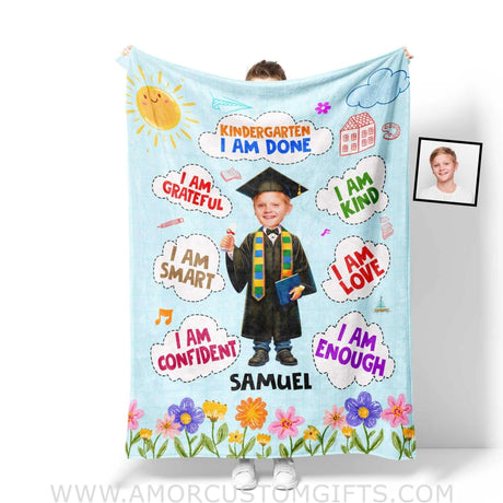 Blankets Personalized Class Of 2024 Kid Boy Photo Blanket | Custom Name & Face Boy Blanket