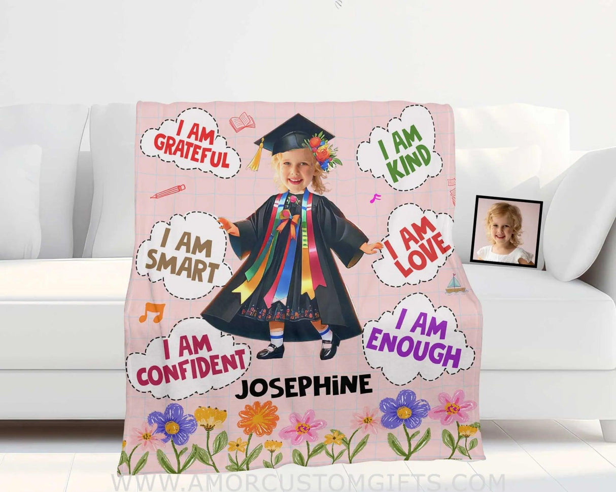 Blankets Personalized Class Of 2024 Kid Girl Photo Blanket | Custom Name & Face Girl Blanket