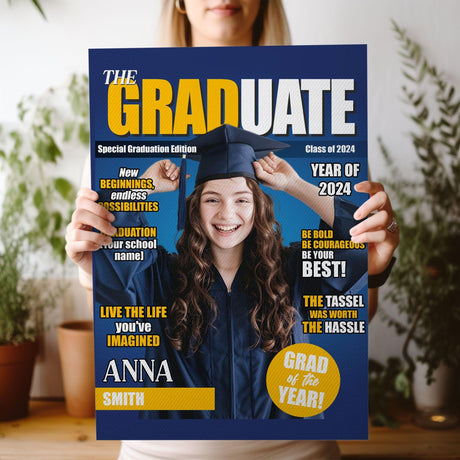 Posters, Prints, & Visual Artwork Personalized Class Of 2024 Magazine - Custom Photo & Name Poster Canvas Print