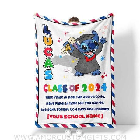 Blankets Personalized Class Of 2024 Stich Kid Girl Photo Blanket | Custom Name & Face Girl Blanket