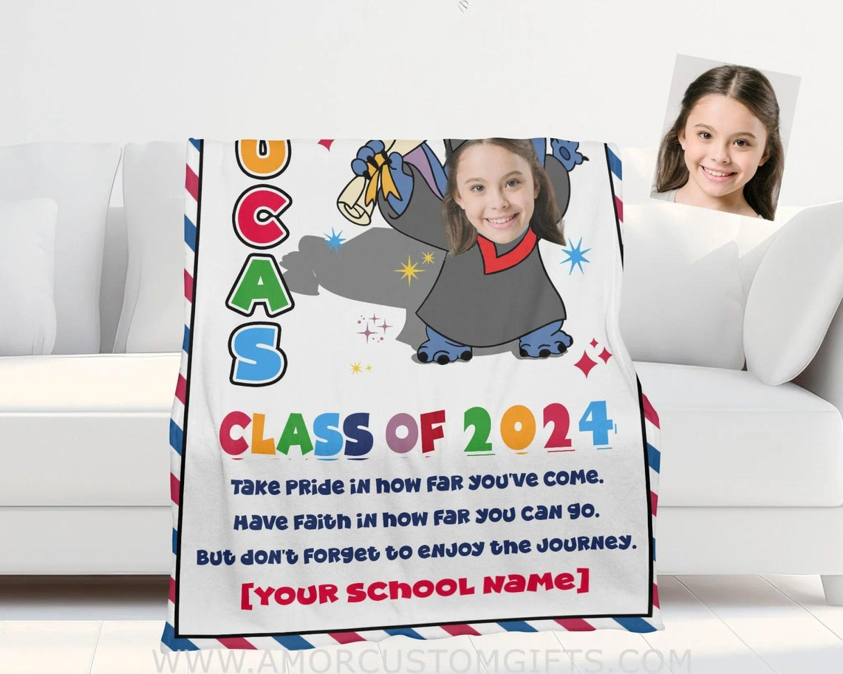 Blankets Personalized Class Of 2024 Stich Kid Girl Photo Blanket | Custom Name & Face Girl Blanket