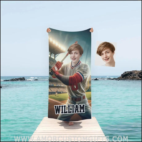 Towels Personalized MLB Cleveland Baseball Boy Guardians Photo Beach Towel