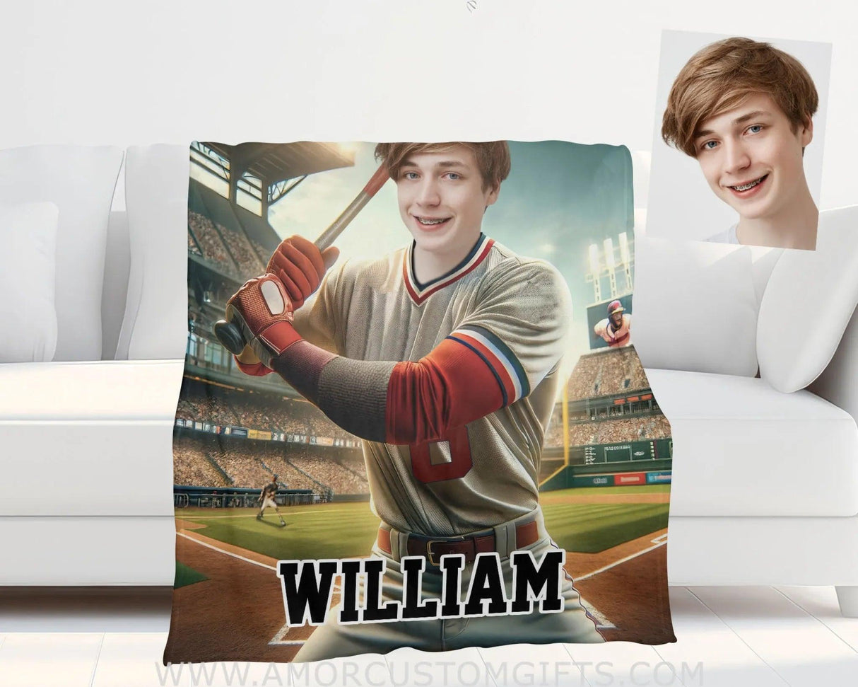 Blankets Personalized MLB Cleveland Baseball Boy Guardians Photo Blanket | Custom Name & Face Boy Blanket