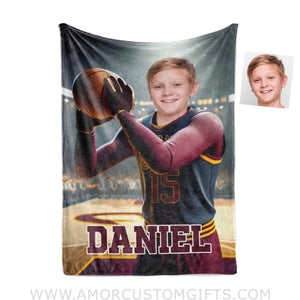 Blankets Personalized NBA Cleveland Basketball Boy Cavaliers Photo Blanket | Custom Name & Face Boy Blanket