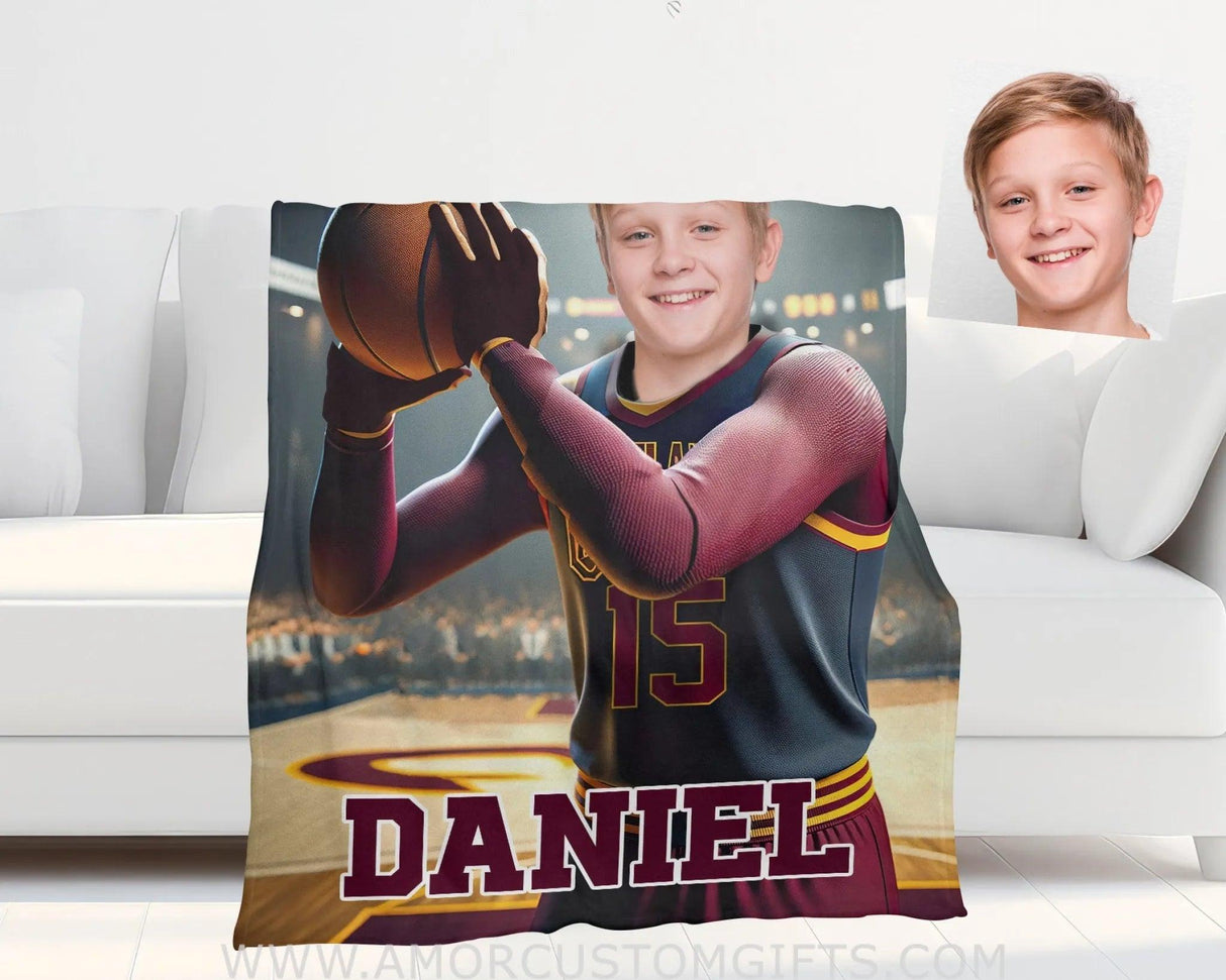 Blankets Personalized NBA Cleveland Basketball Boy Cavaliers Photo Blanket | Custom Name & Face Boy Blanket