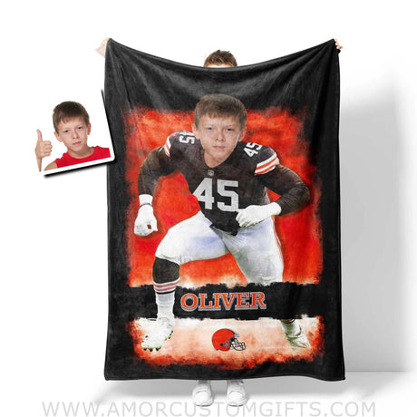 Blankets Personalized Cleveland Football Boy Browns Photo Blanket | Custom Name & Face Boy Blanket