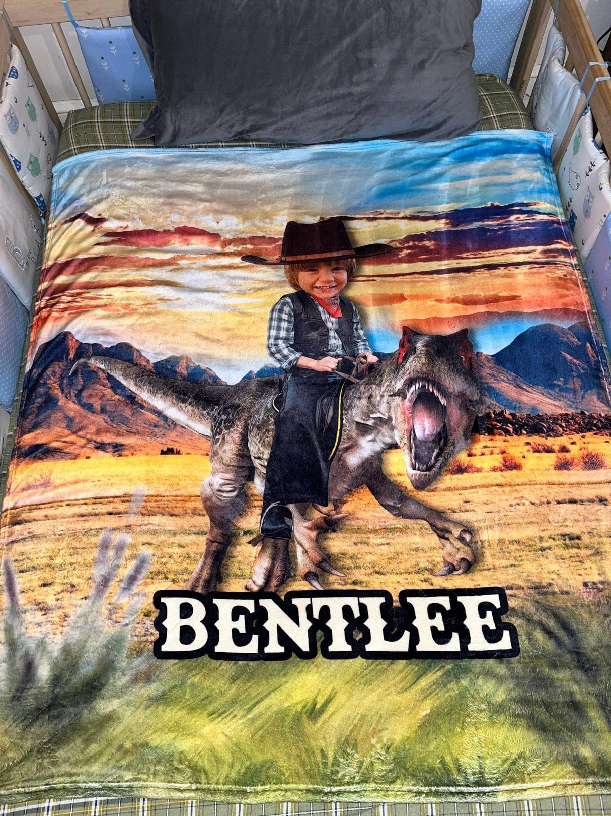 Blankets Personalized Cowboy Dino In Desert Blanket | Custom Dino Boy Blanket,  Customized Blanket