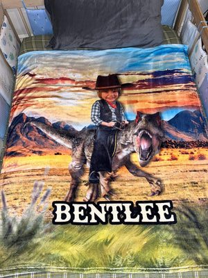 Blankets Personalized Cowboy Dino In Desert Blanket | Custom Dino Boy Blanket,  Customized Blanket