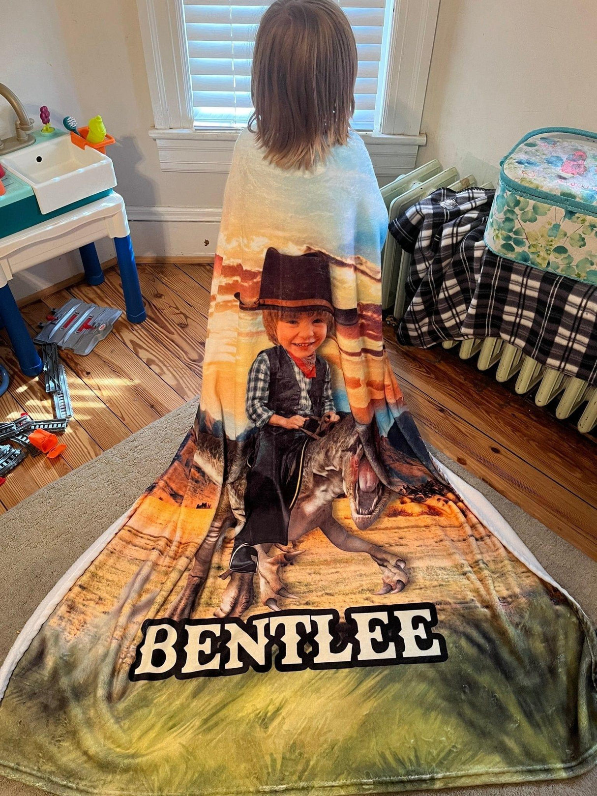 Blankets Personalized Cowboy Dino In Desert Blanket | Custom Dino Boy Blanket,  Customized Blanket