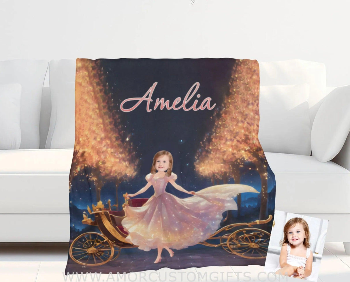 Blankets Personalized Crystal Princess 01 Pink Dress Twinkle Photo Blanket | Custom Name & Face Girl Princess Blanket