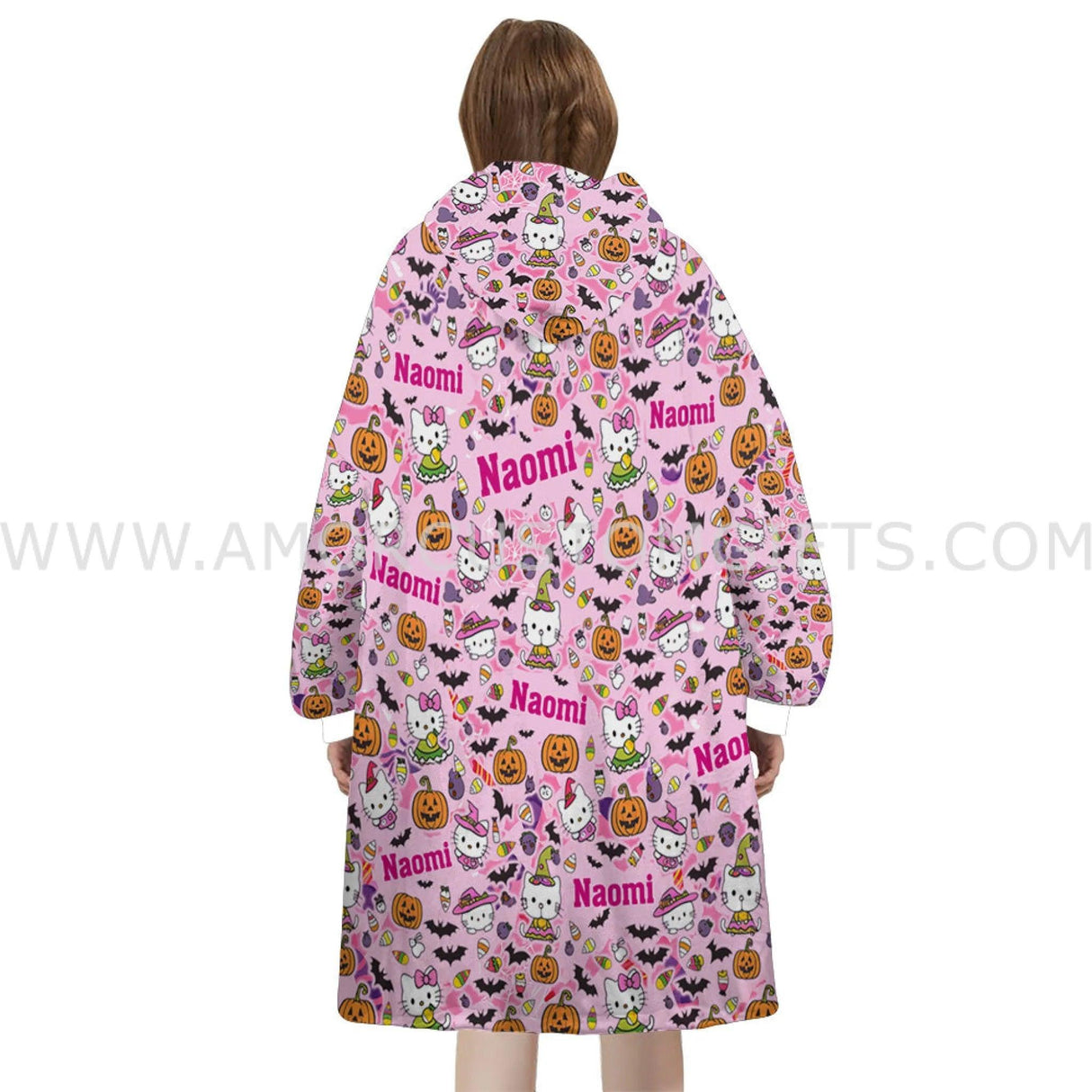 Personalized Cute Hello Kittie Candy Halloween Snug Oversized Wearable Hoodie Blanket-Hoodie Blanket-Amor Custom Gifts