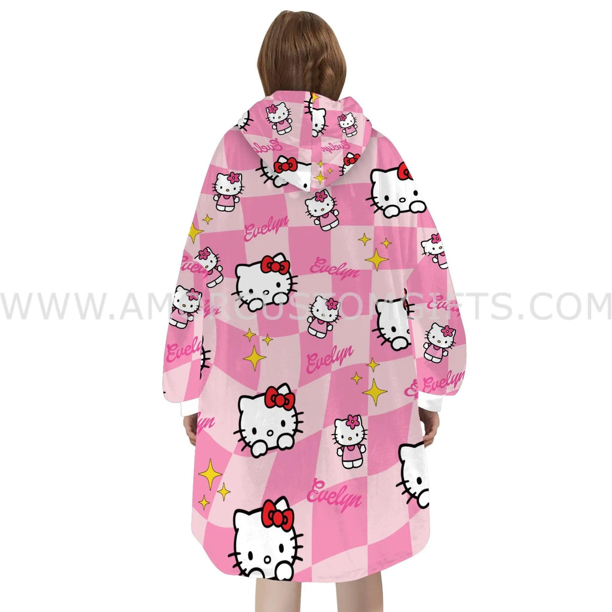 Personalized Cute Hello Kitty Snug Oversized Wearable Hoodie Blanket-Hoodie Blanket-Amor Custom Gifts