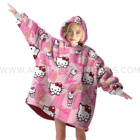 Personalized Cute Hello Kitty Snug Oversized Wearable Hoodie Blanket-Hoodie Blanket-Amor Custom Gifts