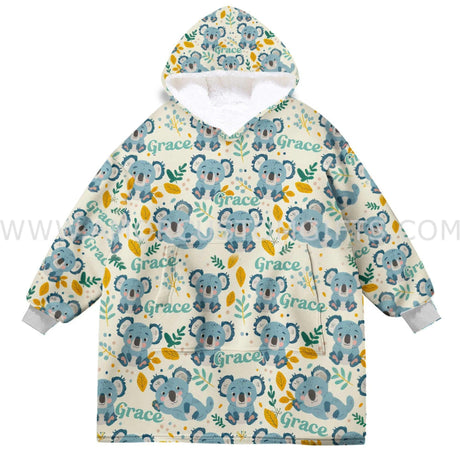 Personalized Cute Koala Floral Snug Oversized Wearable Hoodie Blanket-Hoodie Blanket-Amor Custom Gifts