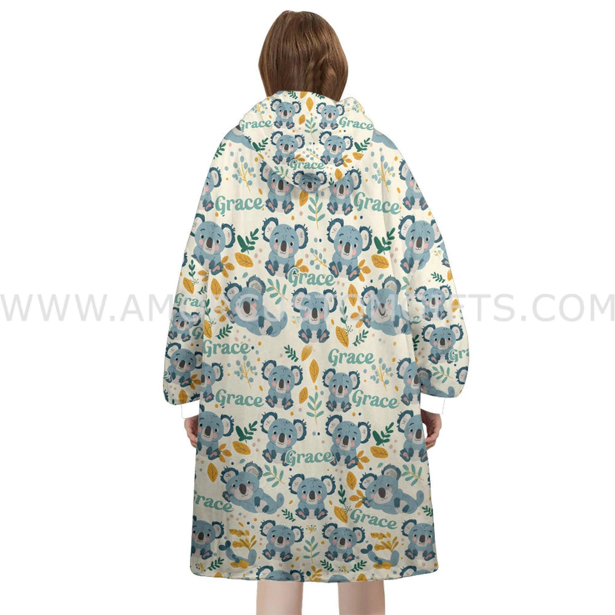 Personalized Cute Koala Floral Snug Oversized Wearable Hoodie Blanket-Hoodie Blanket-Amor Custom Gifts