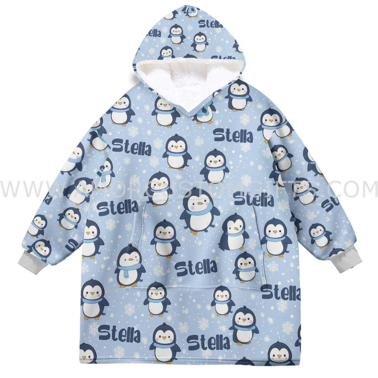 Personalized Cute Penguin Winter Snug Oversized Wearable Hoodie Blanket-Hoodie Blanket-Amor Custom Gifts