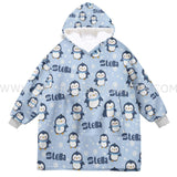 Personalized Cute Penguin Winter Snug Oversized Wearable Hoodie Blanket-Hoodie Blanket-Amor Custom Gifts