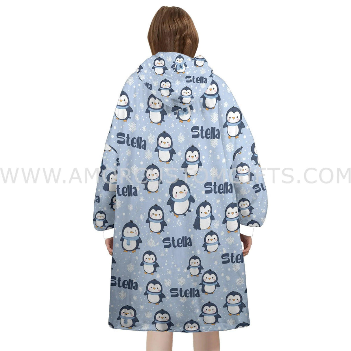 Personalized Cute Penguin Winter Snug Oversized Wearable Hoodie Blanket-Hoodie Blanket-Amor Custom Gifts