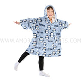 Personalized Cute Penguin Winter Snug Oversized Wearable Hoodie Blanket-Hoodie Blanket-Amor Custom Gifts