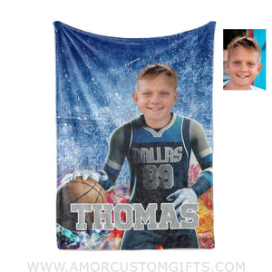 Blankets Personalized NBA Dallas Basketball Boy Mavericks Photo Blanket | Custom Name & Face Boy Blanket