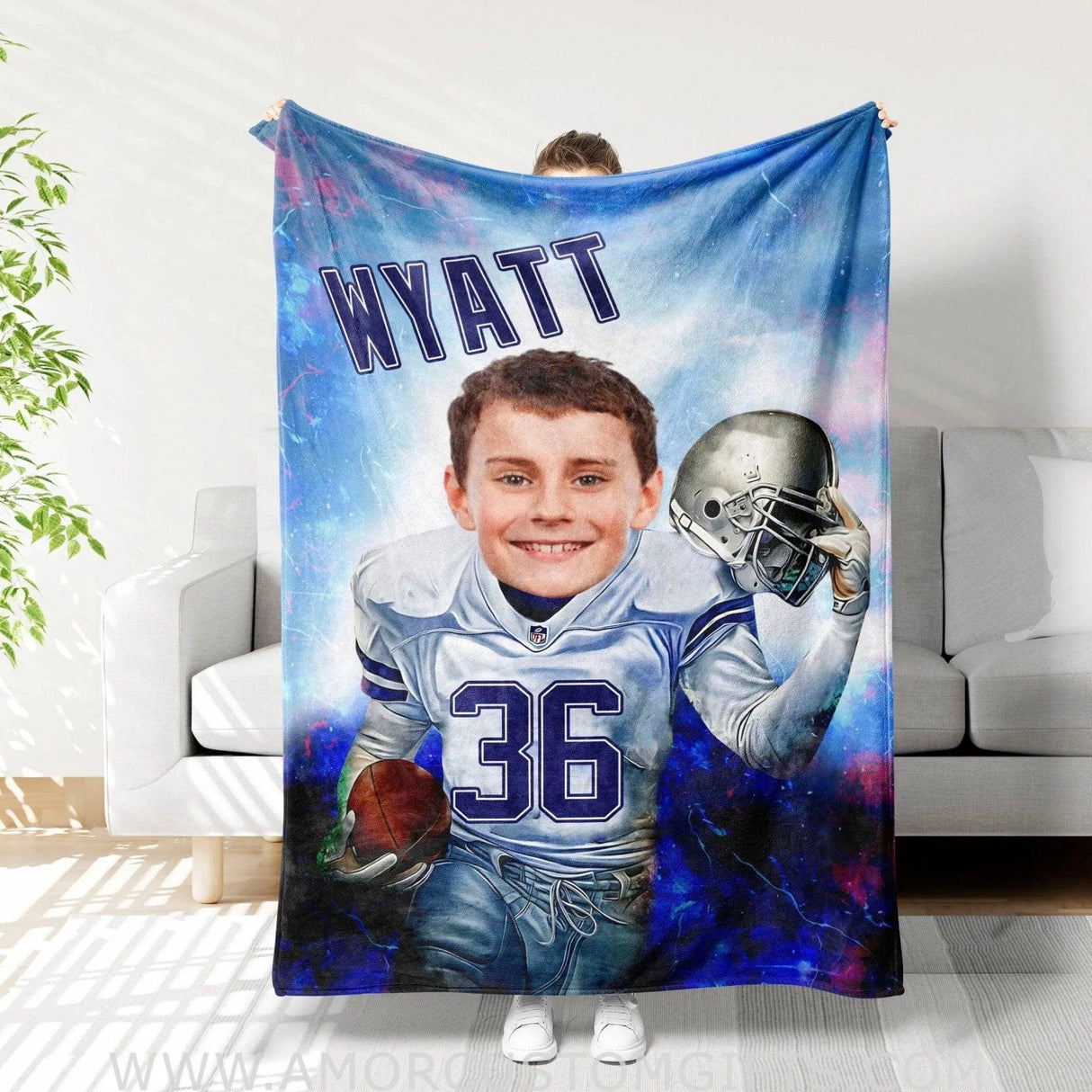 Blankets Personalized Dallas Football Boy Blanket | Custom Face & Name Sport Football Cowboys Blanket