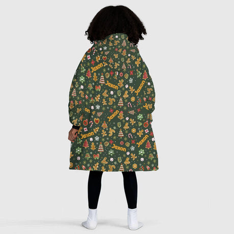 Personalized Dark Green Christmas Cookies Snug Oversized Wearable Hoodie Blanket - Amor Custom Gifts