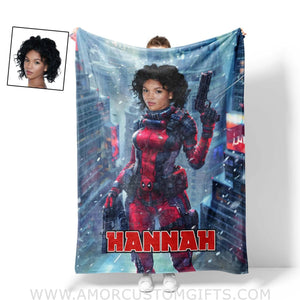 Blankets Personalized Deadpool Girl Blanket | Custom Name & Face Girl Blanket