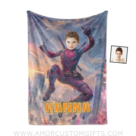 Blankets Personalized Deadpool Painting Girl Blanket | Custom Name & Face Girl Blanket