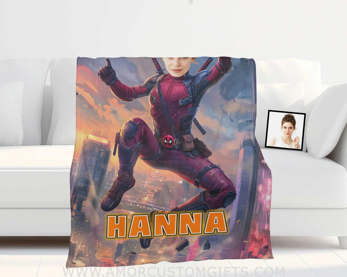 Blankets Personalized Deadpool Painting Girl Blanket | Custom Name & Face Girl Blanket