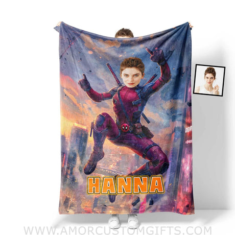 Blankets Personalized Deadpool Painting Girl Blanket | Custom Name & Face Girl Blanket