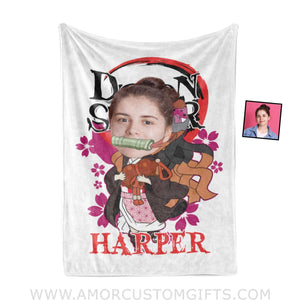 Blankets Personalized Demon Slayer Kamodo Nezuko Girl Blanket | Custom Name & Face Girl Blanket