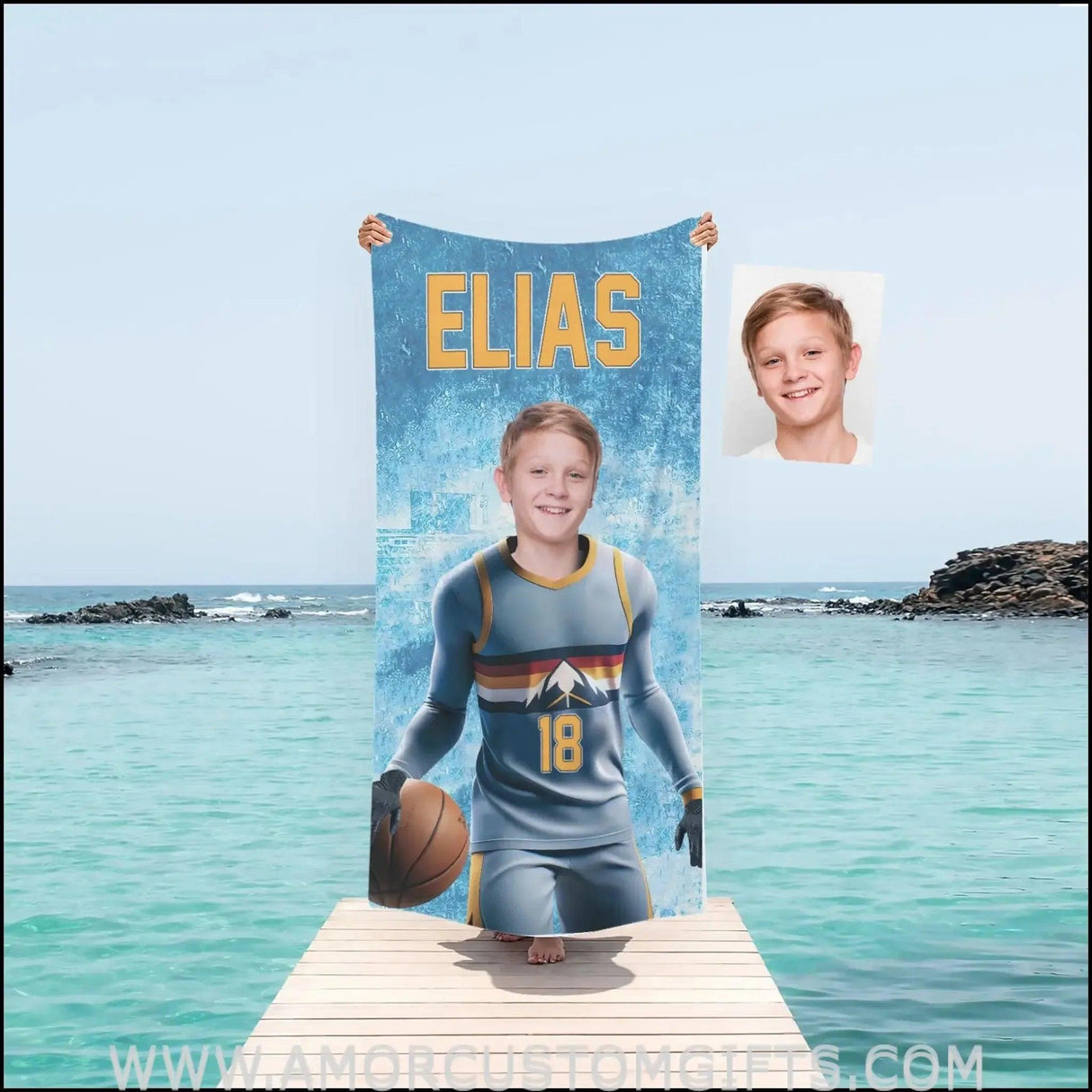 Towels Personalized NBA Denver Basketball Boy Nuggets Beach Towel | Customized Name & Face Boy Towel