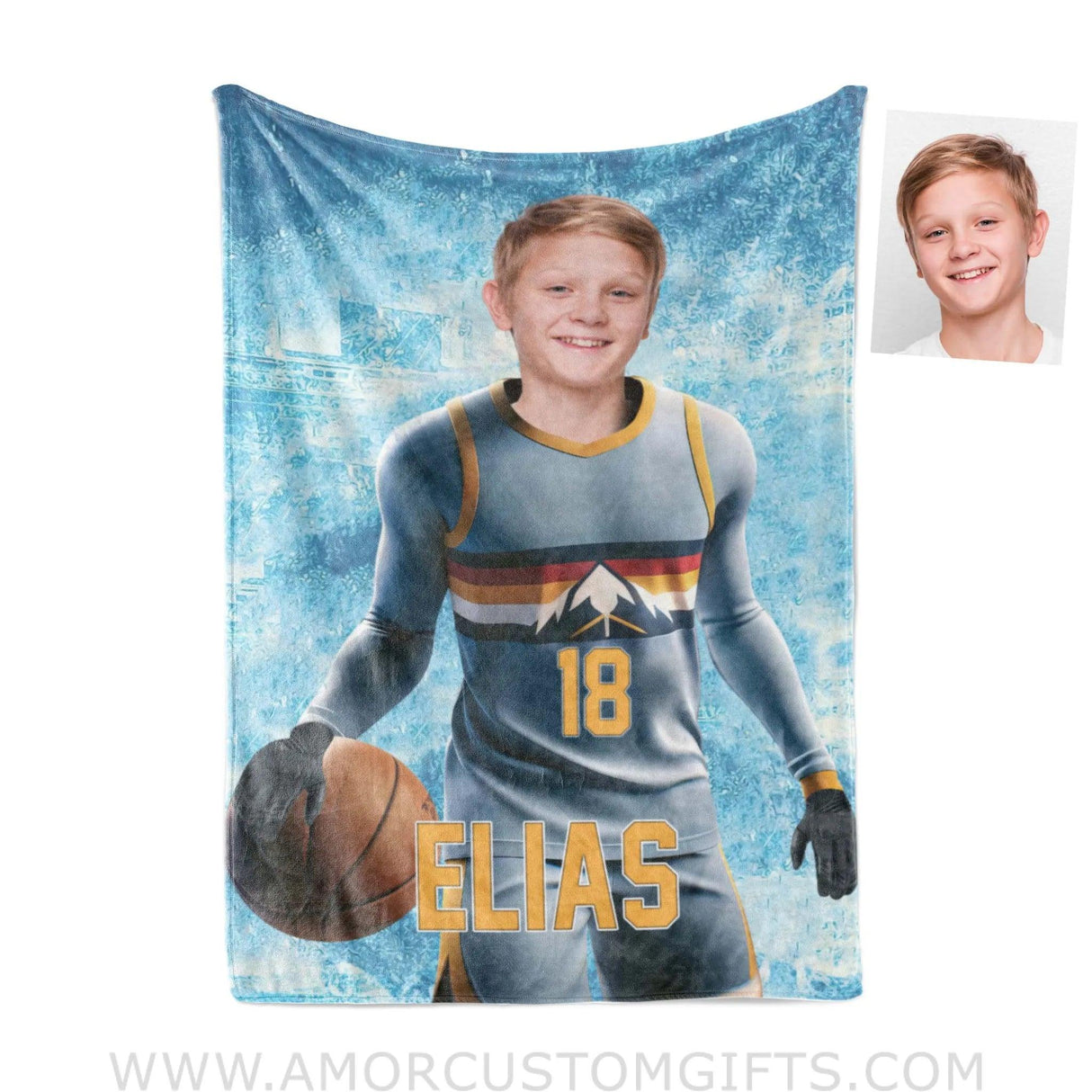 Blankets Personalized NBA Denver Basketball Boy Nuggets Photo Blanket | Custom Name & Face Boy Blanket