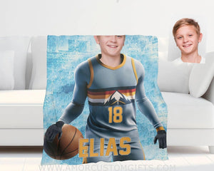 Blankets Personalized NBA Denver Basketball Boy Nuggets Photo Blanket | Custom Name & Face Boy Blanket