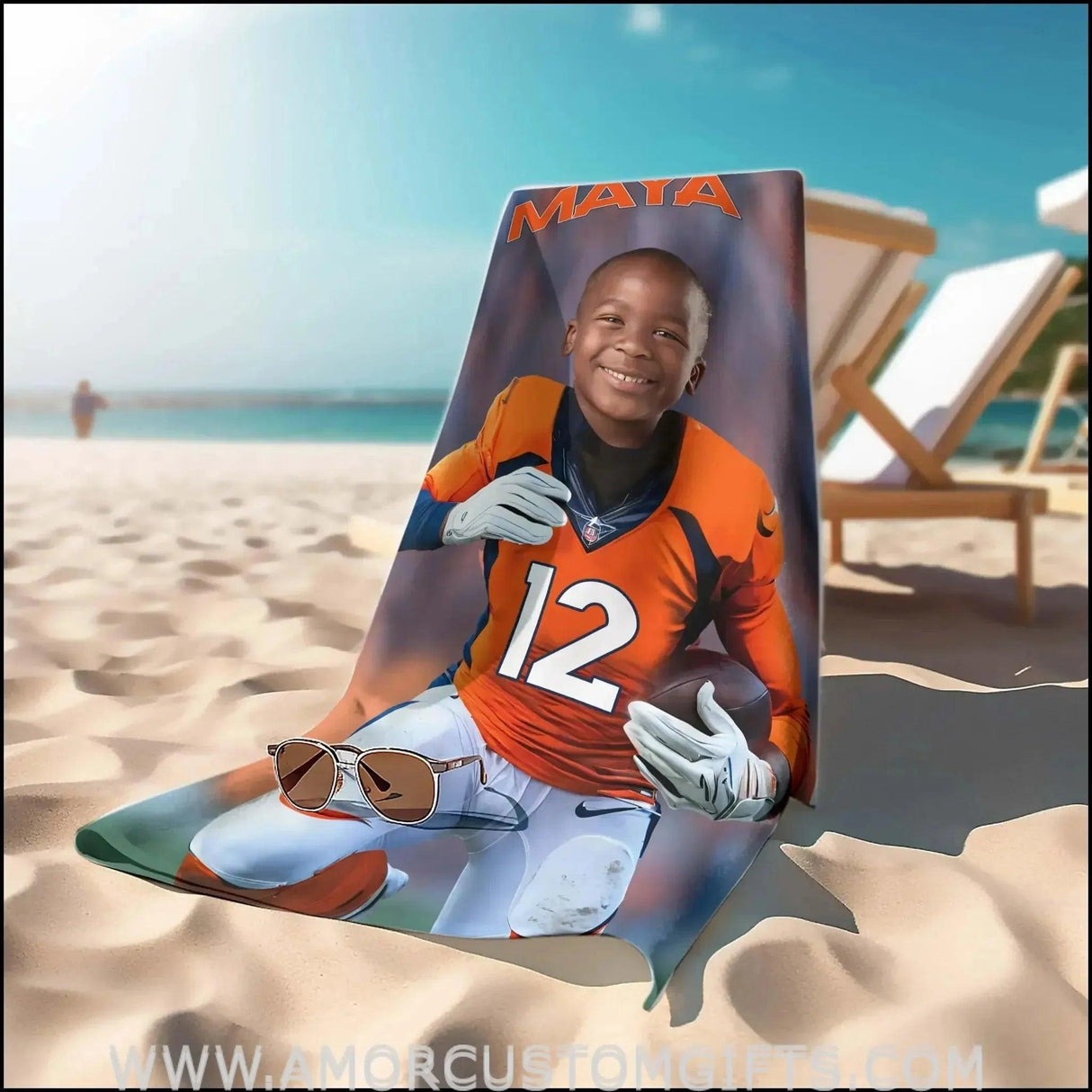 Towels Personalized Denver Football Beach Towel | Customized Football Theme Pool Towel