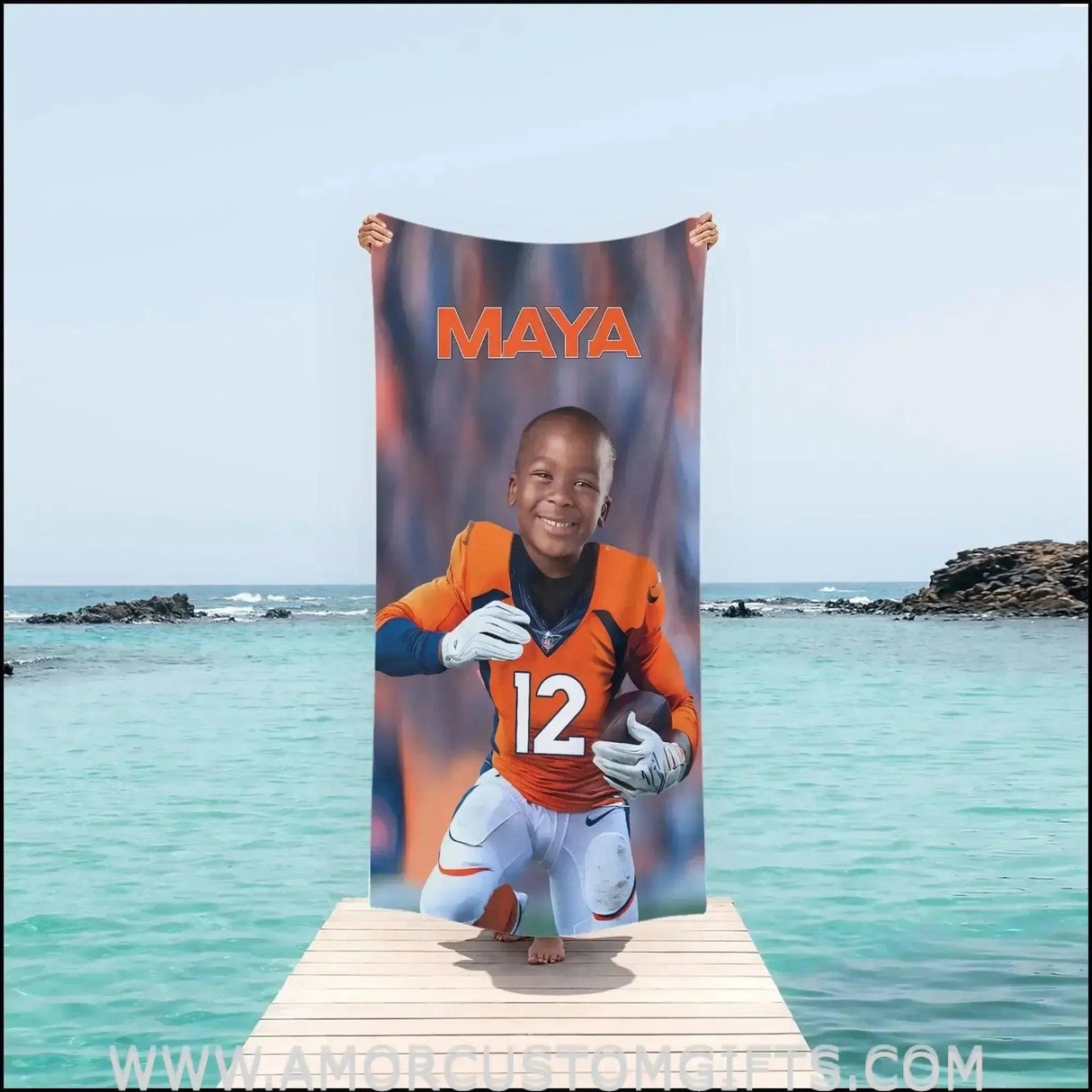 Towels Personalized Denver Football Beach Towel | Customized Football Theme Pool Towel