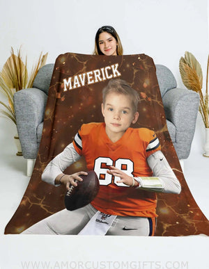 Blankets Personalized Denver Football Boy Blanket | Custom Face & Name Football Boys Blanket