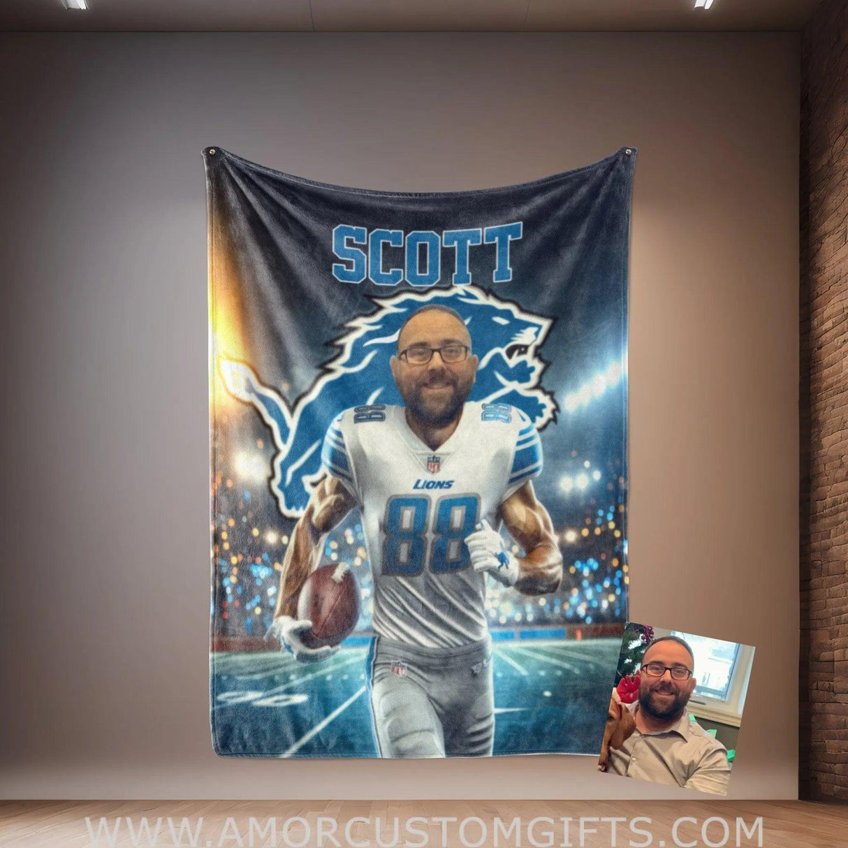 Blankets Personalized Detroit Football Boy Lions Blanket | Custom Face & Name Football Boys Blanket