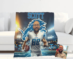 Blankets Personalized Detroit Football Boy Lions Blanket | Custom Face & Name Football Boys Blanket