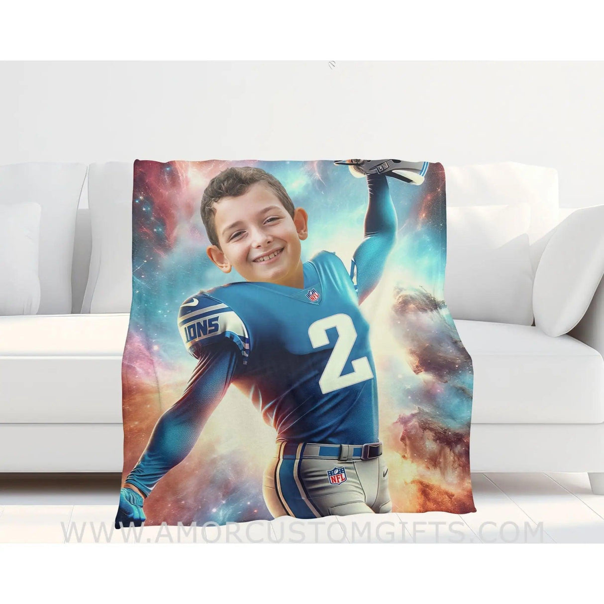 Blankets Personalized Detroit Football Lions Boy Photo Blanket | Custom Name & Face Boy Blanket