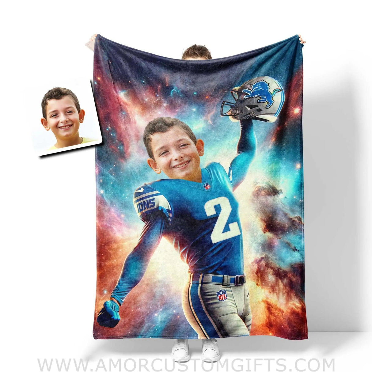 Blankets Personalized Detroit Football Lions Boy Photo Blanket | Custom Name & Face Boy Blanket